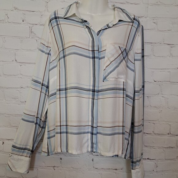 White House Black Market Ultrasoft Plaid Button Up Top Size 10 - Picture 1 of 8
